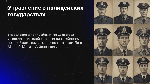 Основные идеи управления хозяйством в полицейских государствах, изложенные в трактатах Де ла Мара, Г. Юсти и И. Зоннефельса
