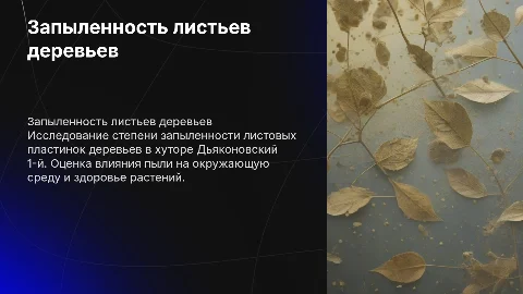 Запыленность листовых пластинок деревьев в хуторе Дьяконовский