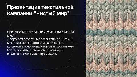 Презентация текстильной кампании "Чистый мир" для бизнеса