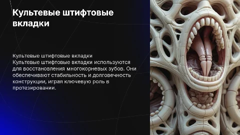 Культевые штифтовые вкладки для многокорневых зубов