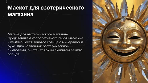 Маскот для магазина эзотерических товаров: золотое солнце