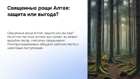 Священная роща и экономическая выгода: конфликт в Алтае
