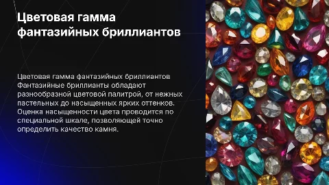 Насыщенность цвета фантазийных бриллиантов и их оттенки