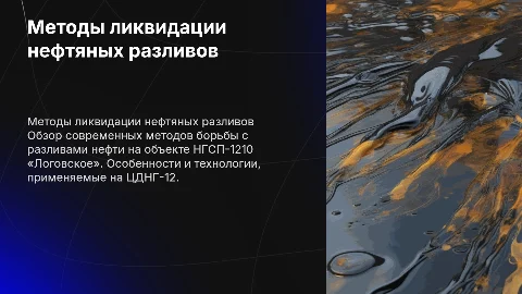 Методы ликвидации разливов нефти на НГСП-1210 «Логовское»